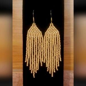 Handmade Gold Fringe Earrings Czech Glass Beading and 18kt Gold Plated H…